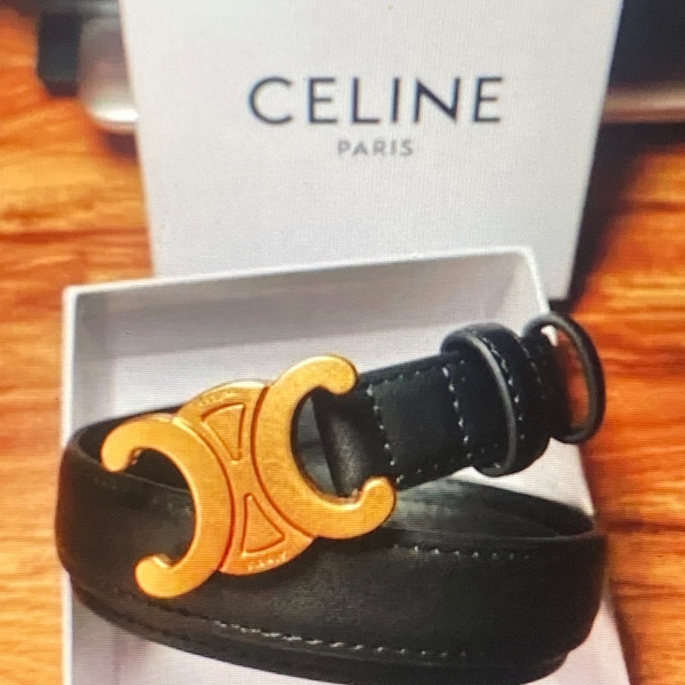 Celine Black Belt with Gold Emblem - Picture 3 of 4